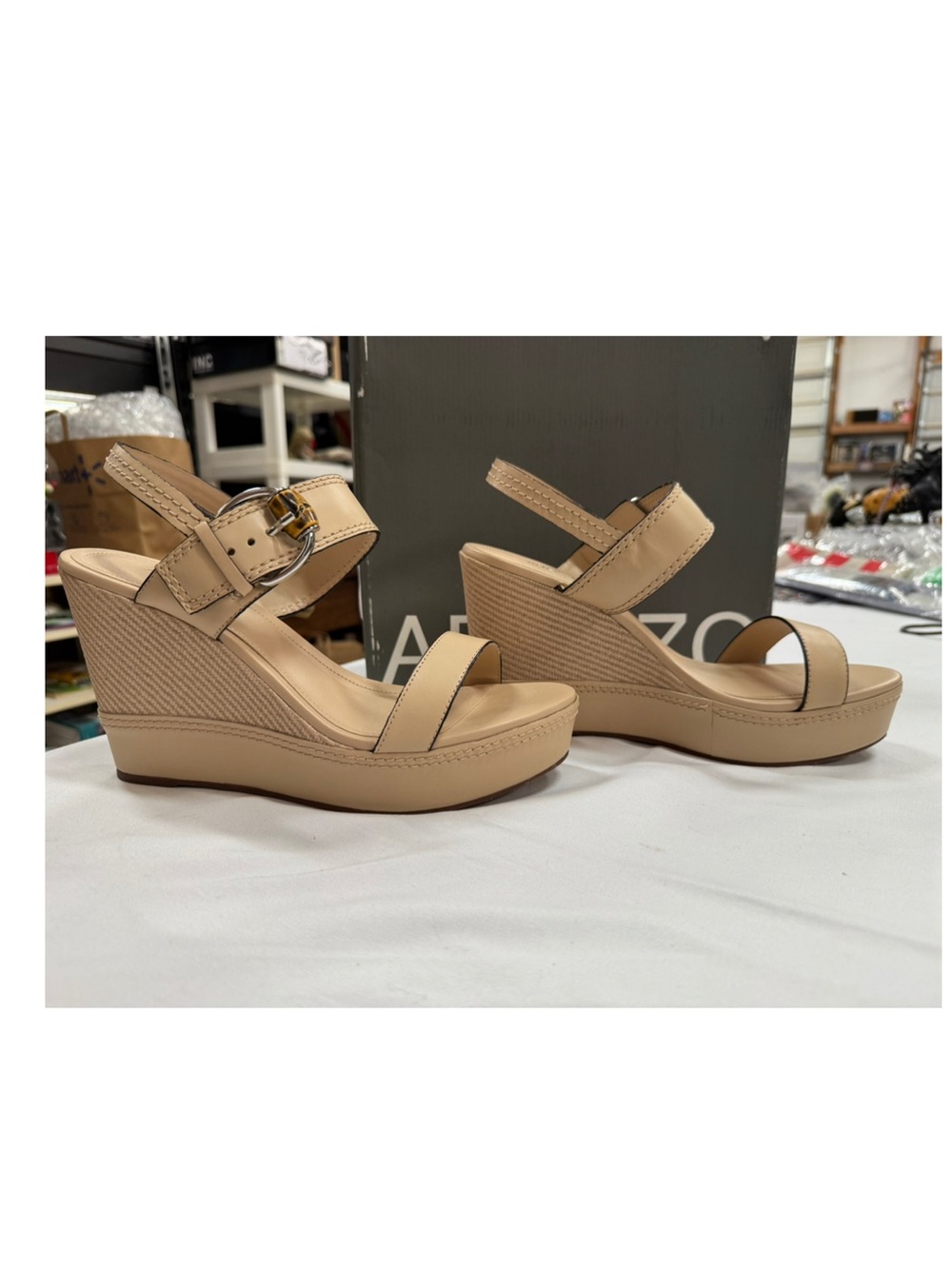 Arezzo Beige Wedge Sandals with Ankle Strap 9.5